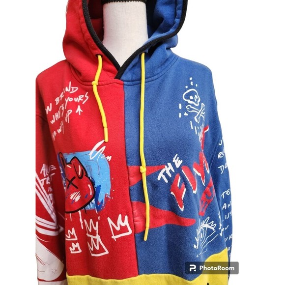 Reason Men's Red Multi Colorblock Flyest Graphic Fleece Lined Pullover Hoodie 2X - Picture 2 of 7